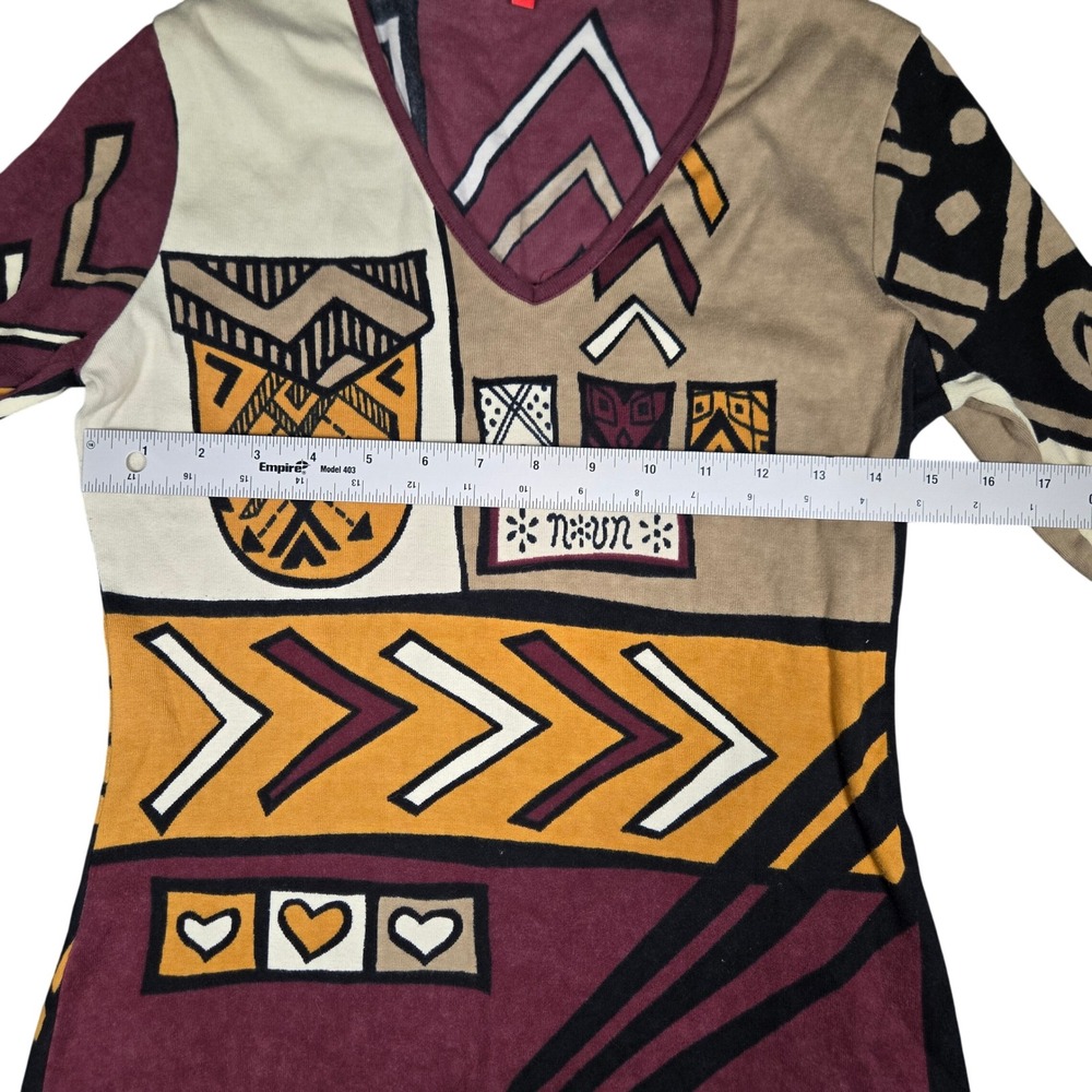 Vtg Noun Paris Y2K Euro Graphic 3/4 Sleeve V Neck Ribbed Top Sz Large - Picture 3 of 6